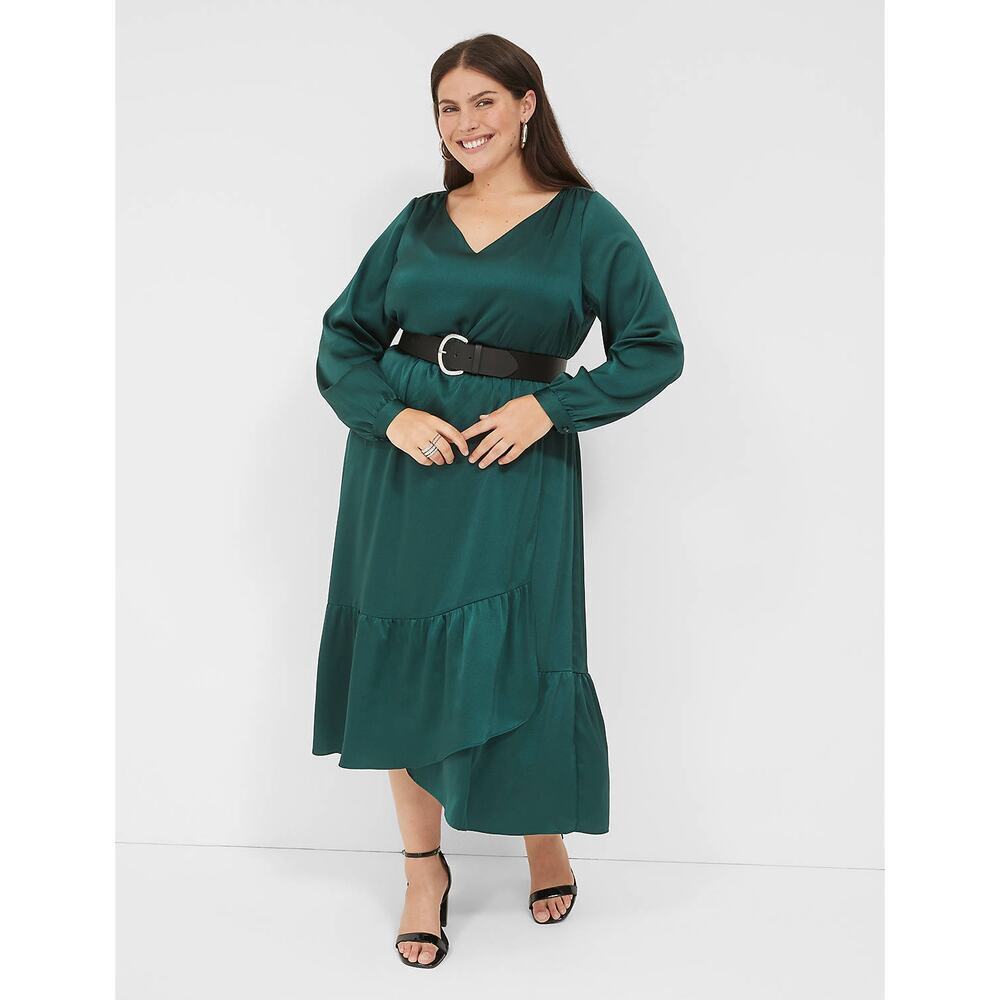 Lane Bryant Textured Satin Long Sleeve Wrap Skirt Midi Dress Size 18 Formal NWT - Picture 5 of 15